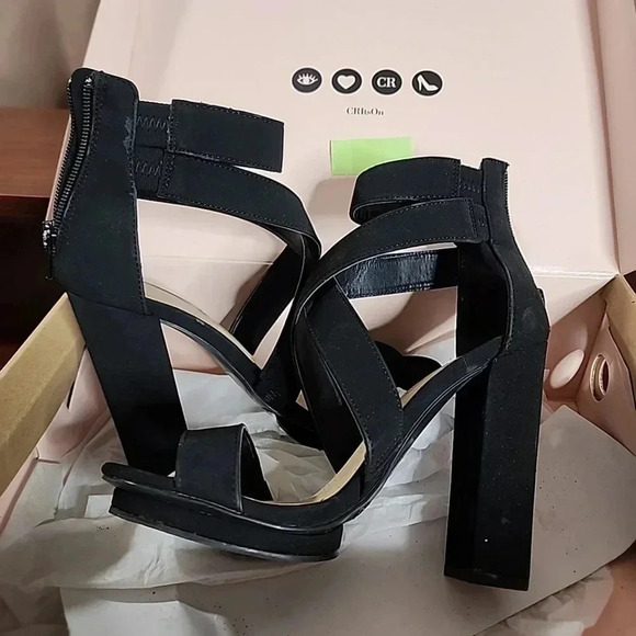 Charlotte Russe Black strappy block heels. Size 6 - Picture 7 of 7